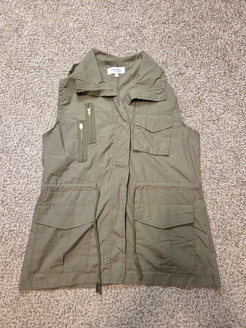 Charlotte Russe Olive Green Utility Cargo Vest Medium Drawstring Waist Gorpcore